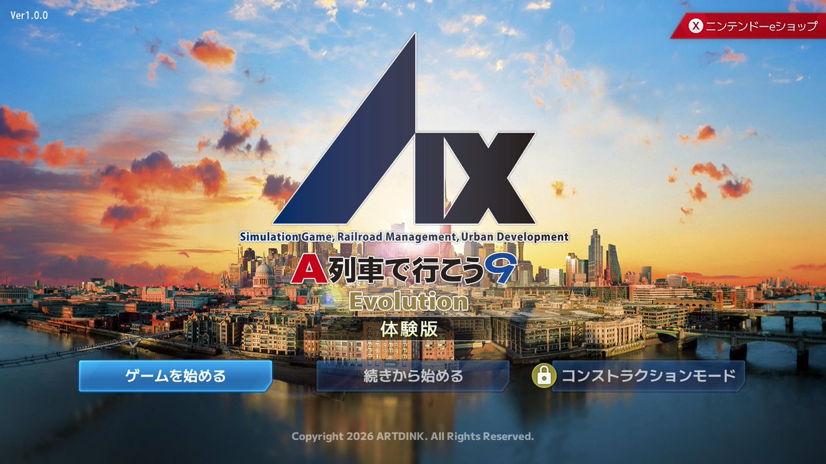 artdink_tw's tweet photo. 【#A9evo 体験版解禁】
本日5/27(水)深夜24時から、無料体験版を解禁しま��🚃
体験版では「チュートリアル」マップを最後までプレイ可能です🔰

🔽ストアページはこちら
https://t.co/4cx9icMFNi

Nintendo Switch 2 「A列車で行こう9 Evolution」発売まで約一週間🏙
いち早く進化したA9の街を体感しましょう✨

※体験版には、実在車両は収録されていません。
※体験版のセーブデータは、製品版には引継ぎできません。