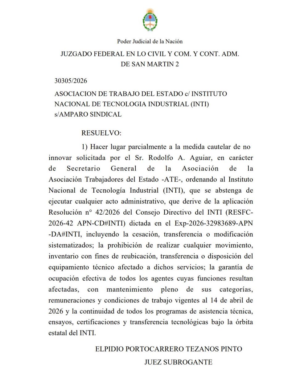 MercedesCabezas's tweet photo. TRIUNFÓ LA LUCHA Y LA ORGANIZACIÓN: LA JUSTICIA FALLÓ A FAVOR DE ATE Y FRENÓ LOS DESPIDOS EN #INTI 

El INTI es un organismo estratégico de industria tecnológica. Siempre ha estado en el ojo de la tormenta y distintos gobiernos han querido desmantelarlo.
Sin embargo, una vez más, demostramos que la organización y la perseverancia son nuestras grandes herramientas de lucha.

Felicitaciones a todos los trabajadores que pusieron el cuerpo!