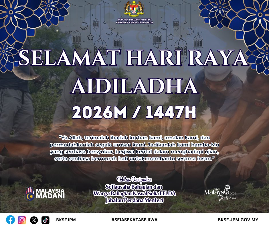 BKSF_JPM's tweet photo. Salam Aidiladha buat seluruh umat Islam walau di mana jua berada. 🌙✨

Hari Raya Aidiladha bukan sekadar tentang ibadah korban, tetapi mengajar kita makna keikhlasan, pengorbanan dan ketaatan yang sebenar kepada Allah SWT. https://t.co/SDx3qBsWNm