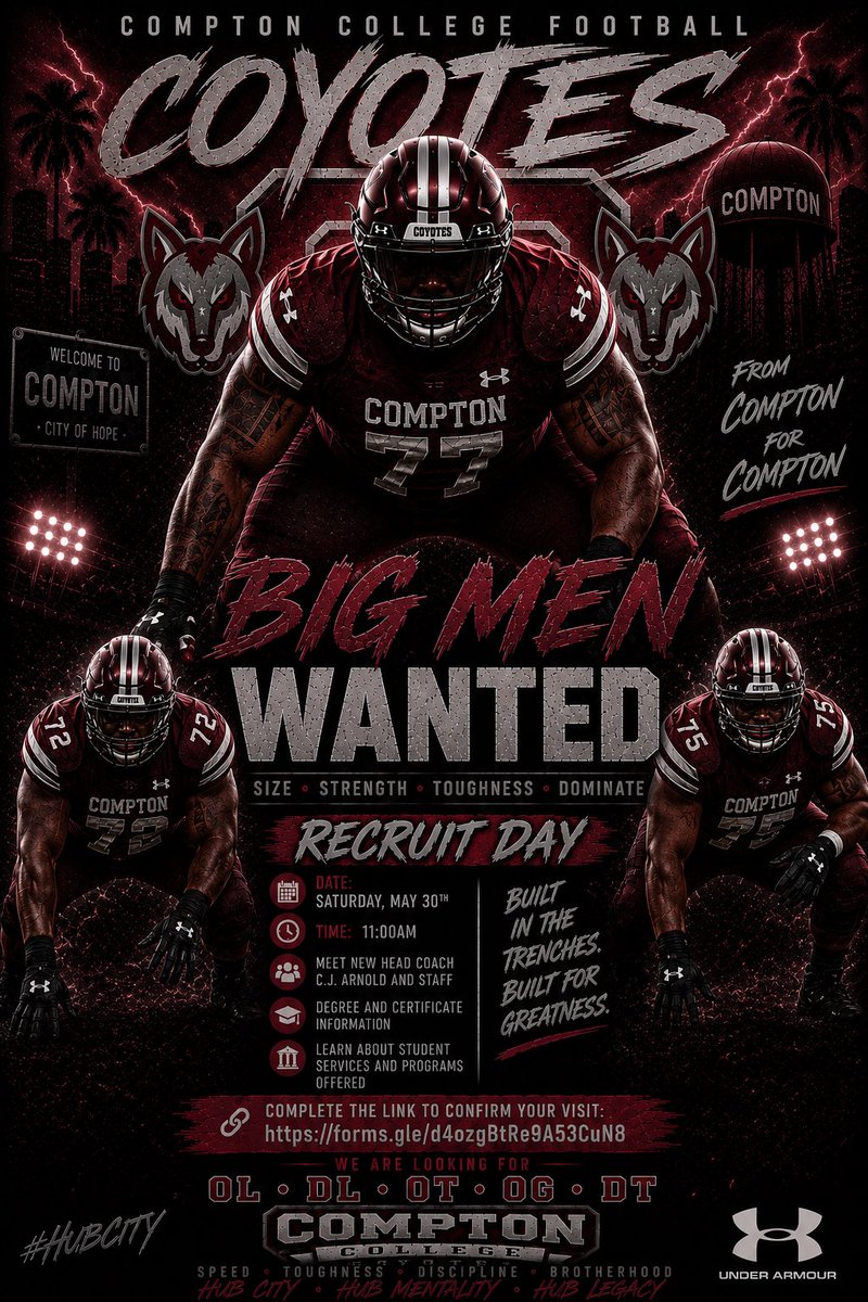 _ulysses9's tweet photo. Clean slate. New standard. Wide open roster. 😤
We are changing the narrative around Compton Football. From the trenches to the secondary, every single jersey is up for grabs. If you are ready to work, buy into a winning culture, and show out at the JUCO level, this is your shot https://t.co/cc2H48VHNE