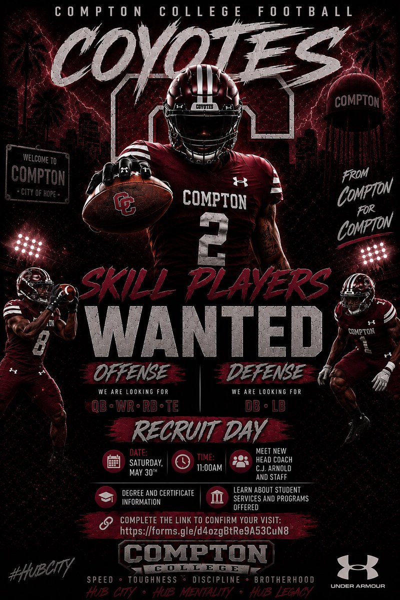 _ulysses9's tweet photo. Clean slate. New standard. Wide open roster. 😤
We are changing the narrative around Compton Football. From the trenches to the secondary, every single jersey is up for grabs. If you are ready to work, buy into a winning culture, and show out at the JUCO level, this is your shot https://t.co/cc2H48VHNE