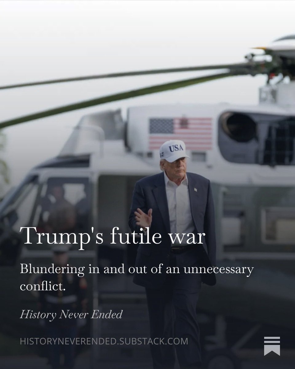 NickBryantNY's tweet photo. After America’s forever wars comes Trump’s futile war. My latest at History Never Ended, with no paywalls.

 https://t.co/40KA8Kn6yl https://t.co/LddOVzr6R7