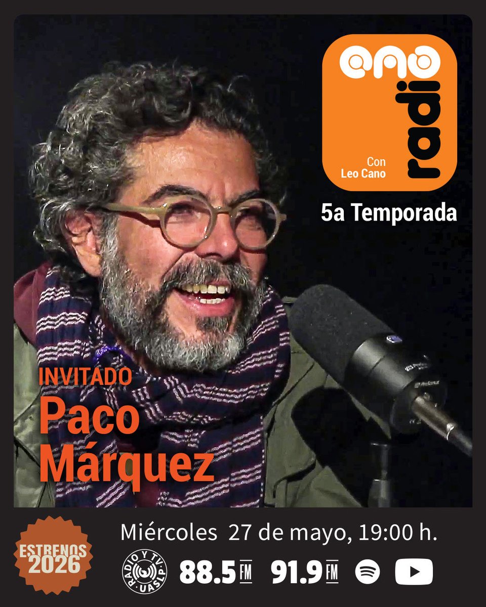 Orbesonora's tweet photo. Paco Márquez conversa con @leocano  sobre su trayectoria literaria, las influencias que nutren su escritura, el proceso creativo detrás de su libro premiado, anécdotas personales y su visión sobre la literatura actual en San Luis Potosí https://t.co/AeSXwD8m36