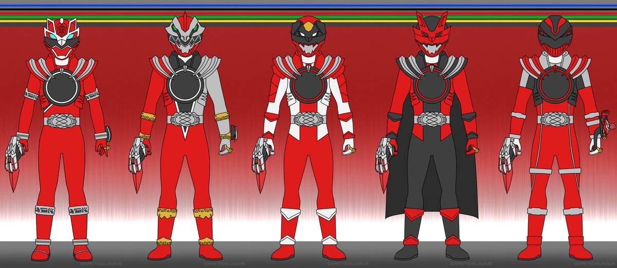 DTW_Altair's tweet photo. [#ナンバーワン戦隊ゴジュウジャー #Gozyuger]
Universe Warriors but with animal motifs (Part 2)

Left to Right: 
Gozyu Tanuki, Gozyu Crocodile, Gozyu Hound, Gozyu Fox, &amp; Gozyu Whale https://t.co/zYm9g8An21
