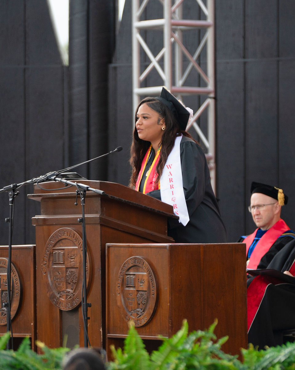 stan_state's tweet photo. "Where you start does not determine where you finish.”
 
Cheyanne Gaines, B.A. in Criminal Justice, delivered today’s student address for the College of the Arts, Humanities &amp; Social Sciences Commencement ceremony.
 
 #ClassOf2026 #Commencement #WarriorPride #StanGrad https://t.co/Jv8re4y4Qu