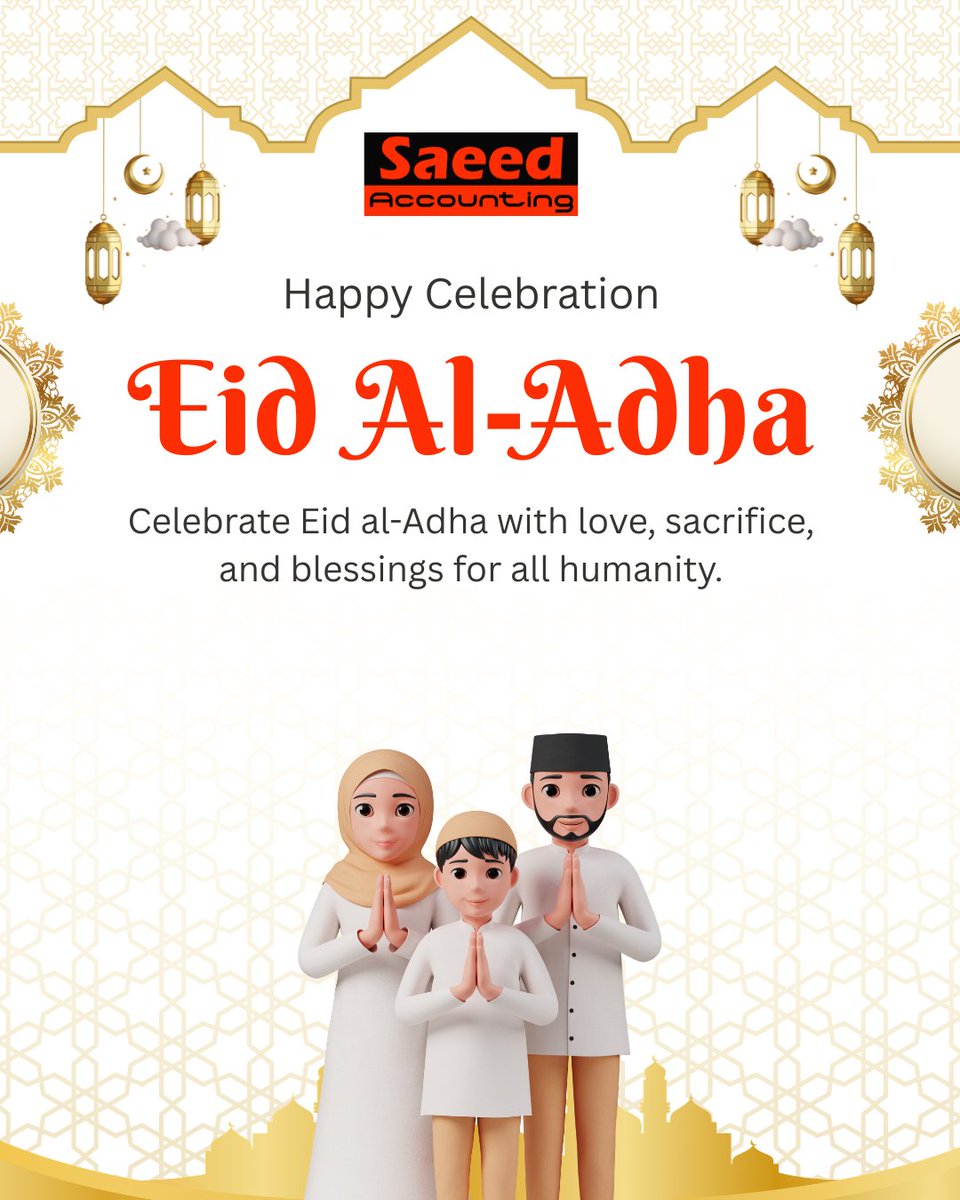 saeedaccntng's tweet photo. 🌙✨ Celebrate the spirit of sacrifice, gratitude, and togetherness this Eid Al-Adha.
May your homes be filled with peace, prosperity, and endless blessings. 🤍🌙
Eid Mubarak from Saeed Accounting! 🕌✨
#EidAlAdha #EidMubarak #SaeedAccounting https://t.co/cOgnDQ97md
