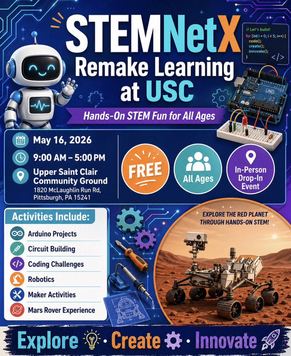 annavblake's tweet photo. Remake Learning Days wrap up - thank you STEM NetX for an amazing hands-on, free experience for my niece and nephew. We didn’t have time to take pictures because we were so involved in all the activities! #RemakeLearningSWPA @RemakeDays https://t.co/LDnRf8JZ4r