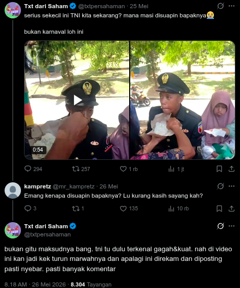 ekky1995's tweet photo. Orang X : 
"Lelaki juga berhak untuk menangis sekencang-kencangnya"

Juga orang X :
"Personel TNI gak boleh disuapin oleh mana-mana orang" https://t.co/2MfRNaHyMY