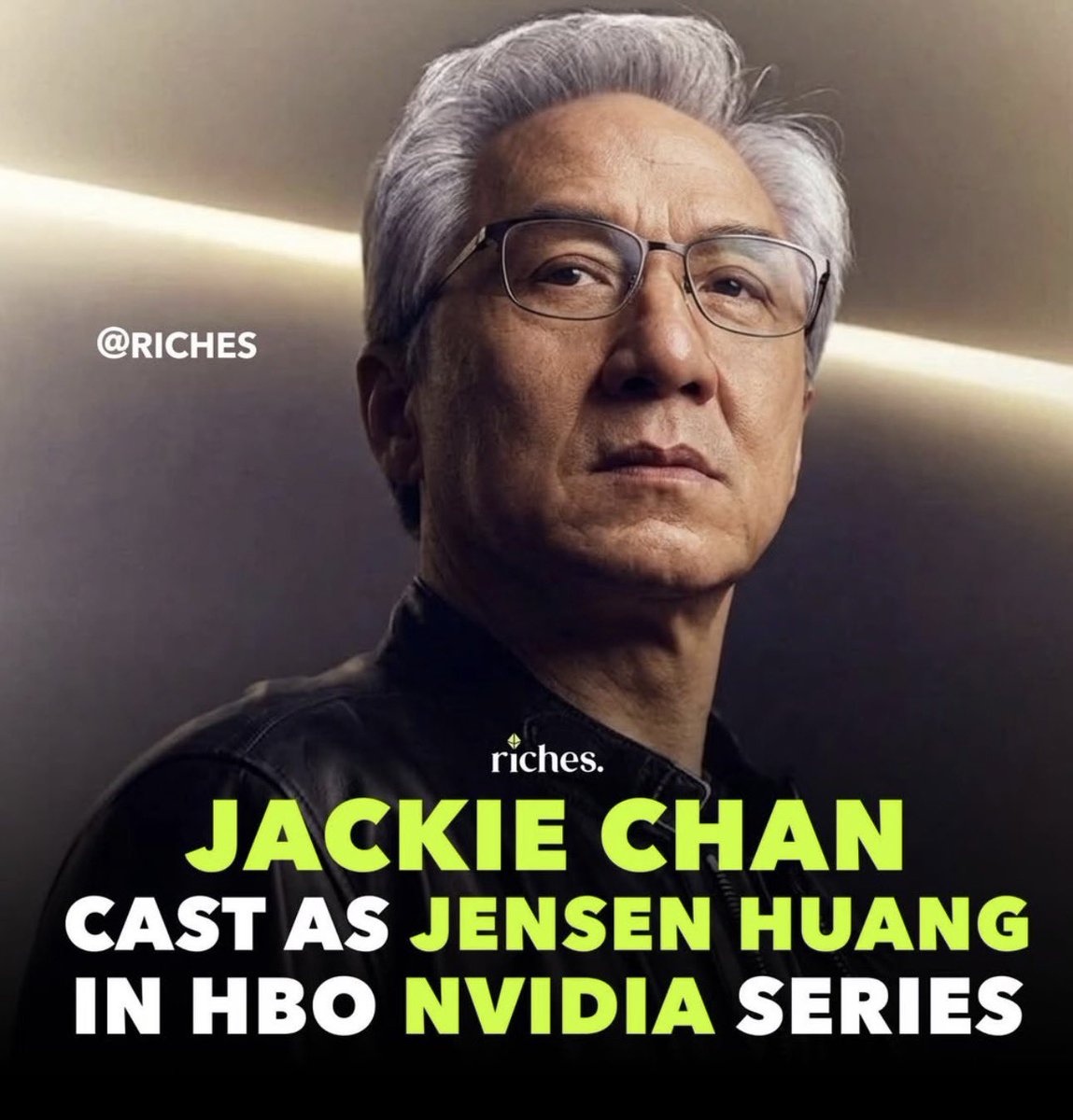ChitChatChina's tweet photo. 🚨 WAIT, IS THIS REAL? 🚨

Rumors are flying that Jackie Chan will play Jensen Huang in an HBO series titled NVIDIA.

Yes, you read that right.

The big question: Is Jackie doing ALL his own stunts as the CEO of NVIDIA? And more importantly… can he still throw down like the old days?

Either way, we’d pay good money to see him roundhouse kick a server rack. 😂

#JensenHuang #JackieChan #NVIDIA #HBO