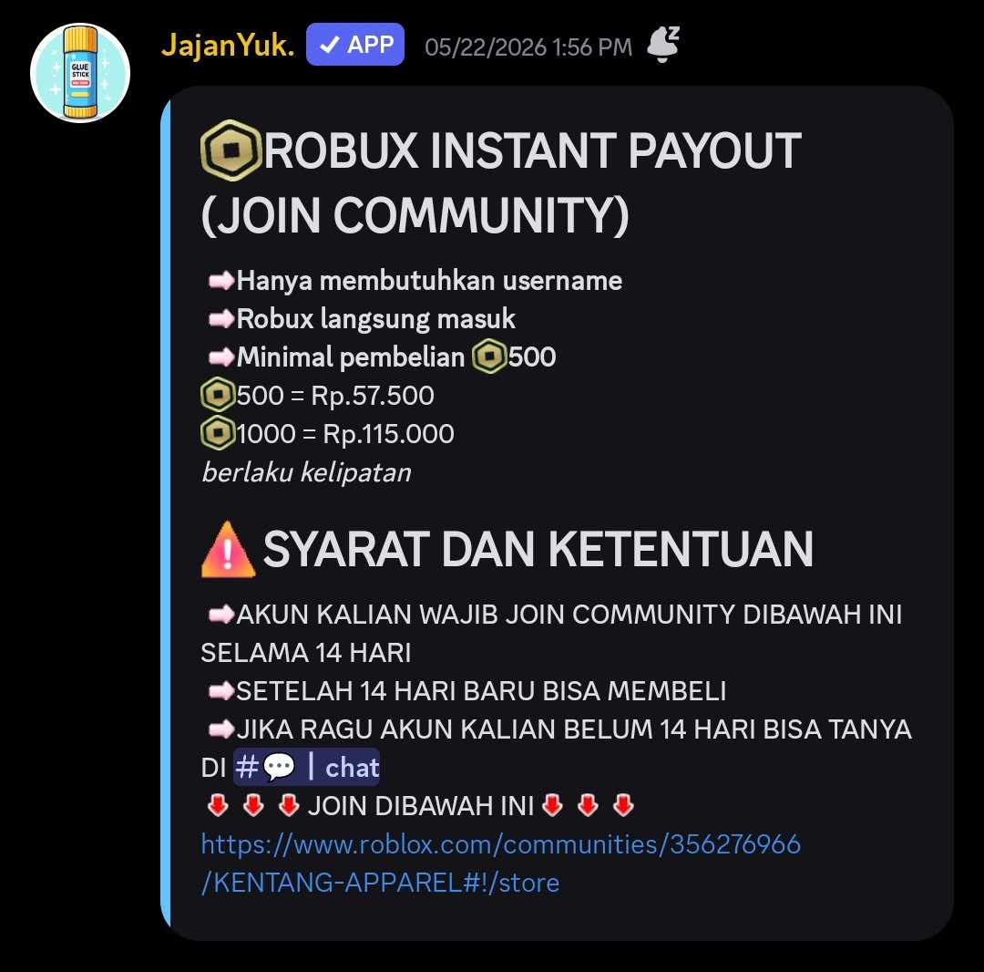 ppeachnoir's tweet photo. 📢 OPEN ORDER GUYS 📢
Ready stock :
📌 Robux via Login
📌 Robux via Gamepass delay 5 hari (rate 115)
📌 Robux via Group Payout
📌 GIG (Gift In Game) rate 78

Order? bisa langsung join discord yaa 
📎 https://t.co/DFHjlgrYDr
📎 https://t.co/dekNqbhD3c
#bealanja #robux #zonauangㅤ https://t.co/hlJbzx2lYi