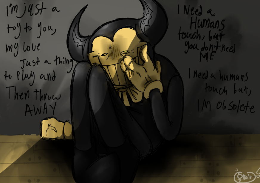 ShortBeanz's tweet photo. More Ollie art :D (the lyrics is from "A Humans Touch" by TWRP) #OOTIM #outoftheinkmachine #BENDY #art https://t.co/57MiBZbotL