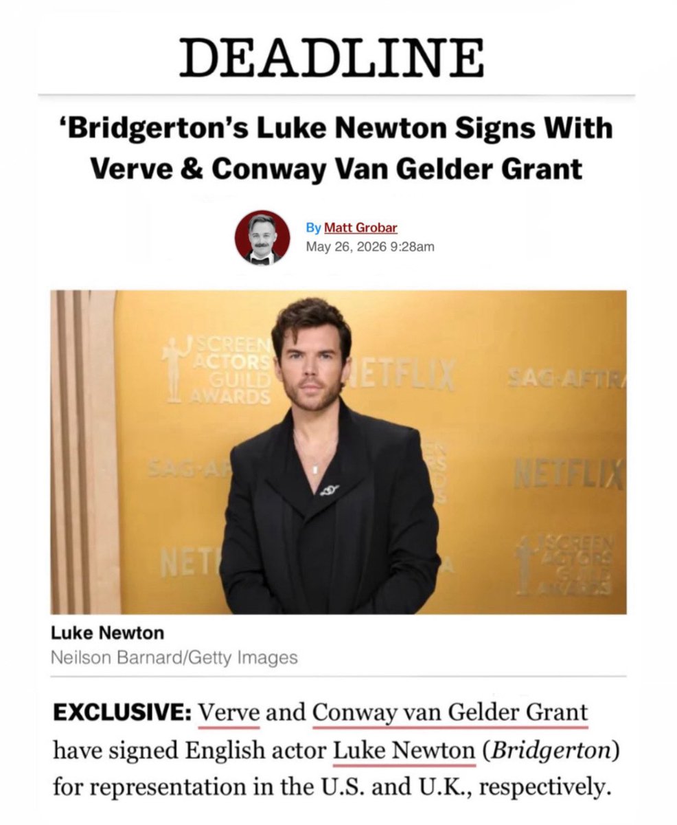 lukeynewtsm's tweet photo. Luke Newton Signs With Verve &amp; Conway Van Gelder Grant in the U.S. and U.K., respectively.

— https://t.co/b0YFW5H6ke https://t.co/bpOW086GS6