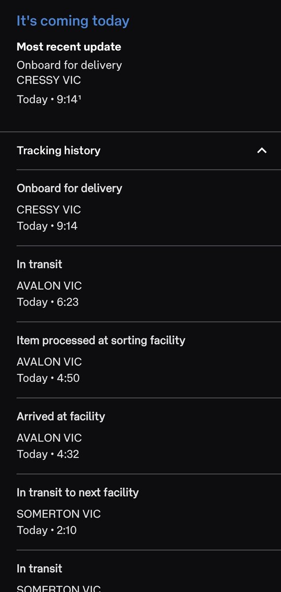 aus_hare's tweet photo. Hold up! Why is my parcel in Cressy when it meant to be being delivered to me on the Bellarine Peninsula? https://t.co/tG9JBgNXSq