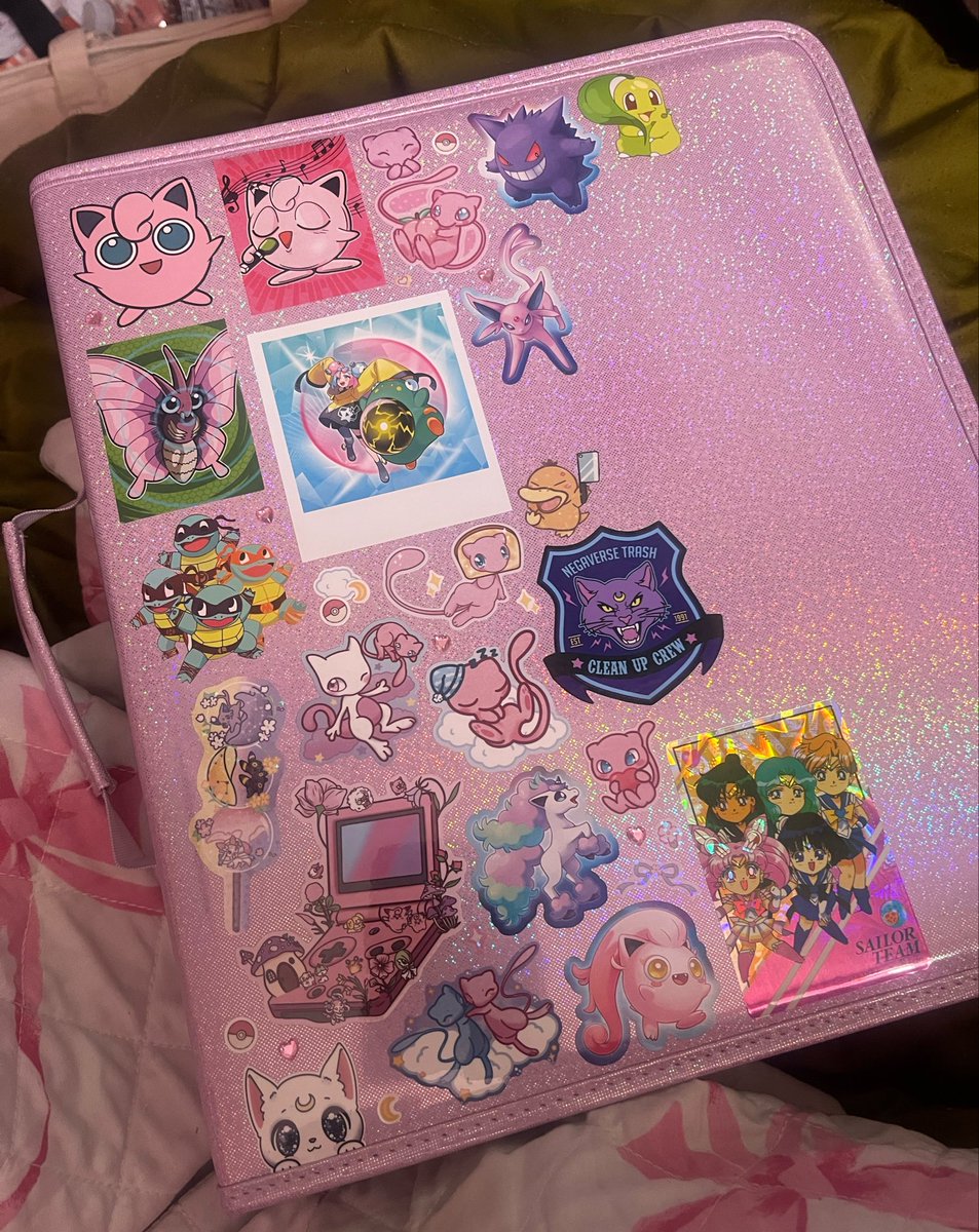 dicephalicdoll's tweet photo. card binder sticker update!! 2” D ring for all my common/bulk pokemon, sailor moon, spy x family, sanrio, and my dress up darling cards💕 https://t.co/H9caCj1ZQb