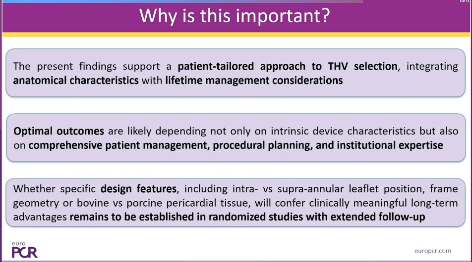 TagliariPaula's tweet photo. Additional contemporary #TAVI evidence from #EuroPCR @PCRonline
#LANDMARK trial @ 2-year: #Myval vs #Sapien/Evolut: non-inferior clinical outcomes
📊 Event-free survival: 79.1% vs 81.9% (p=0.39)
Mortality: 87.3% vs 89.2% (p=0.43)
Consistent results in small annuli and women
#HERA-TAVI registry @ 1-year: #Navitor/Vision vs #Evolut FX/FX+: similar clinical and hemodynamic outcomes
📊 Primary endpoint (death, disabling stroke, HF hospit): 12.6% vs 11.3% (p=0.42)
Similar gradients and PVL
⚠️ Procedural trade-offs: ⬆️ pacemaker with IA vs ⬆️ bleeding with SA