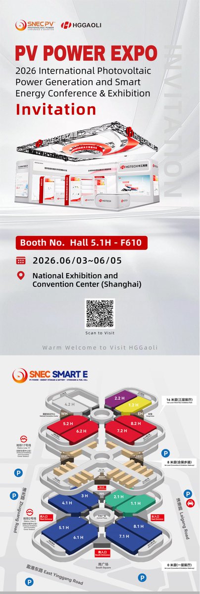 GaoliHg's tweet photo. Meet HGGaoli at SNEC PV+ 2026

📅03-05 June 2026
🚩National Exhibition and Convention Center（Shanghai）

Come by and discover our broad solutions for PV&amp;ESS! https://t.co/PNEXO0m2gu