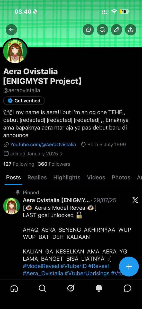 aeraovistalia's tweet photo. OMOOOOOOO AKHIRNYA TEMBUS 360 FOLLOWERSSS 

BERITA INDAH HARI INIII ANYWAYYY OHAERAAA https://t.co/x3U7sTnbzL
