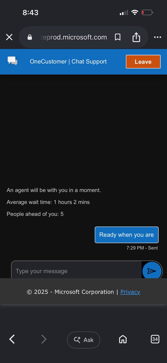 DStoutenburgh's tweet photo. @GroupMe @Microsoft just spent 2 hours waiting in the customer service chat. Watched as the number of people in front of me dwindled from 120+ to 5.  It froze on 5 people and kicked me out of the waiting room. Great job everyone keep up the good work https://t.co/kVISN3zJSz