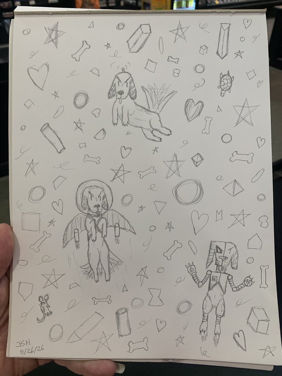 JackStedHug's tweet photo. Dogs in Space WIP! Thinking I might ink it to be coloring book-y then color it right in 🐾🖍️ https://t.co/pE75YPAPh7