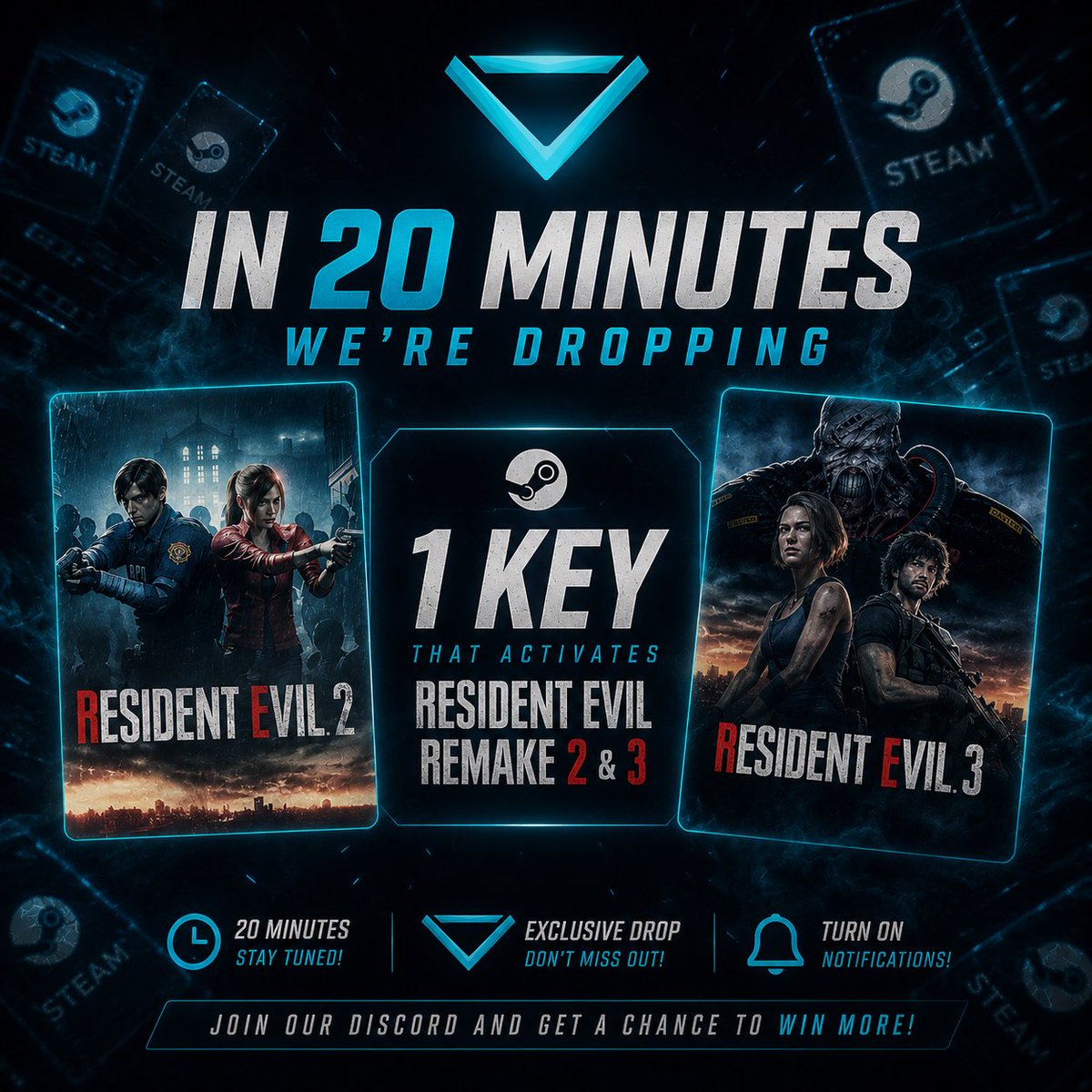 cofredaskeys's tweet photo. 🇺🇸 We will drop Resident Evil Remakes 2 and 3 in our Discord server in 20 minutes!

🇧🇷 Vamos dropar Resident Evil Remakes 2 e 3 em nosso Discord server daqui 20 minutos! 

🔗: https://t.co/75CvzDCO0I

#steam #steamkey #giveaway #giveaways #freebies #gaming #freesteamkeys https://t.co/XiCIIhUqJb