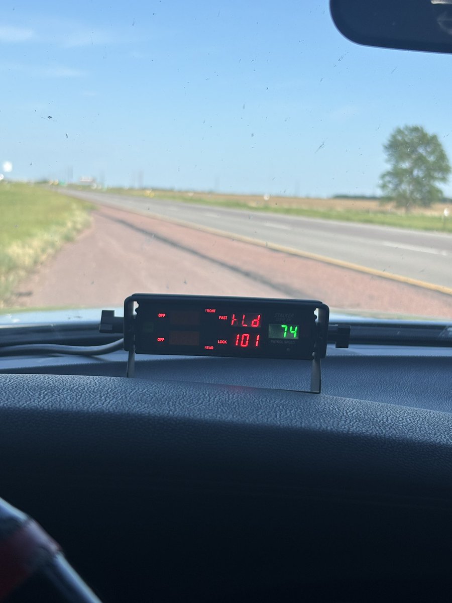 SDHighwayPatrol's tweet photo. Over the past couple days, a Mitchell Trooper has encountered several drivers traveling at triple-digit speeds. High speeds reduce reaction time and increase crash severity. Obey the speed limit and drive safely. #keepsdsafe https://t.co/MtDjQCO1x0