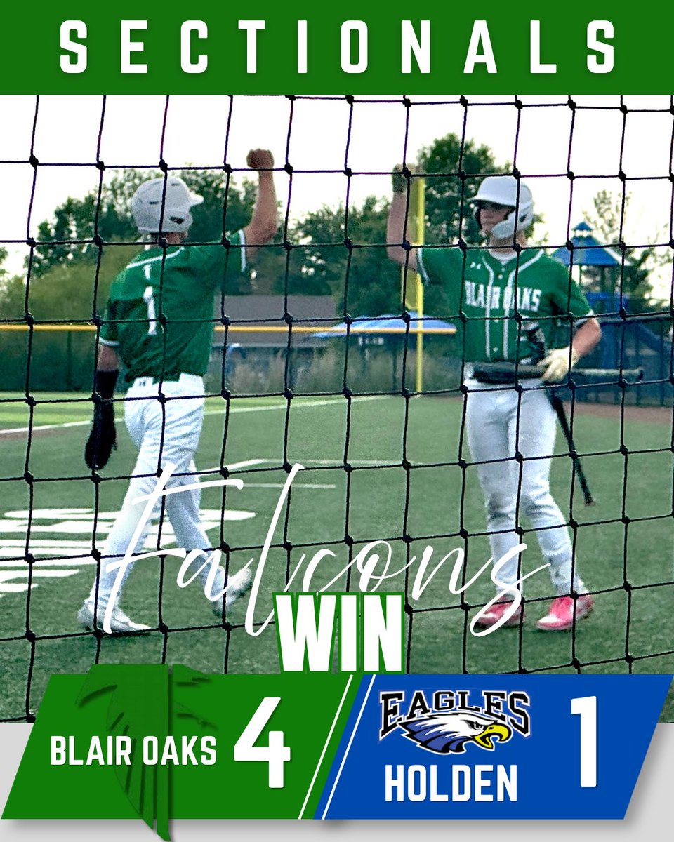 BHSBaseball10's tweet photo. ✔️SECTIONALS WIN for the Falcons!
Incredible win against a great Holden team. 
⏭️Next up, Quarterfinals on Thursday!
Stay tuned for details. 
GO FALCONS! https://t.co/YD23l7EOwC
