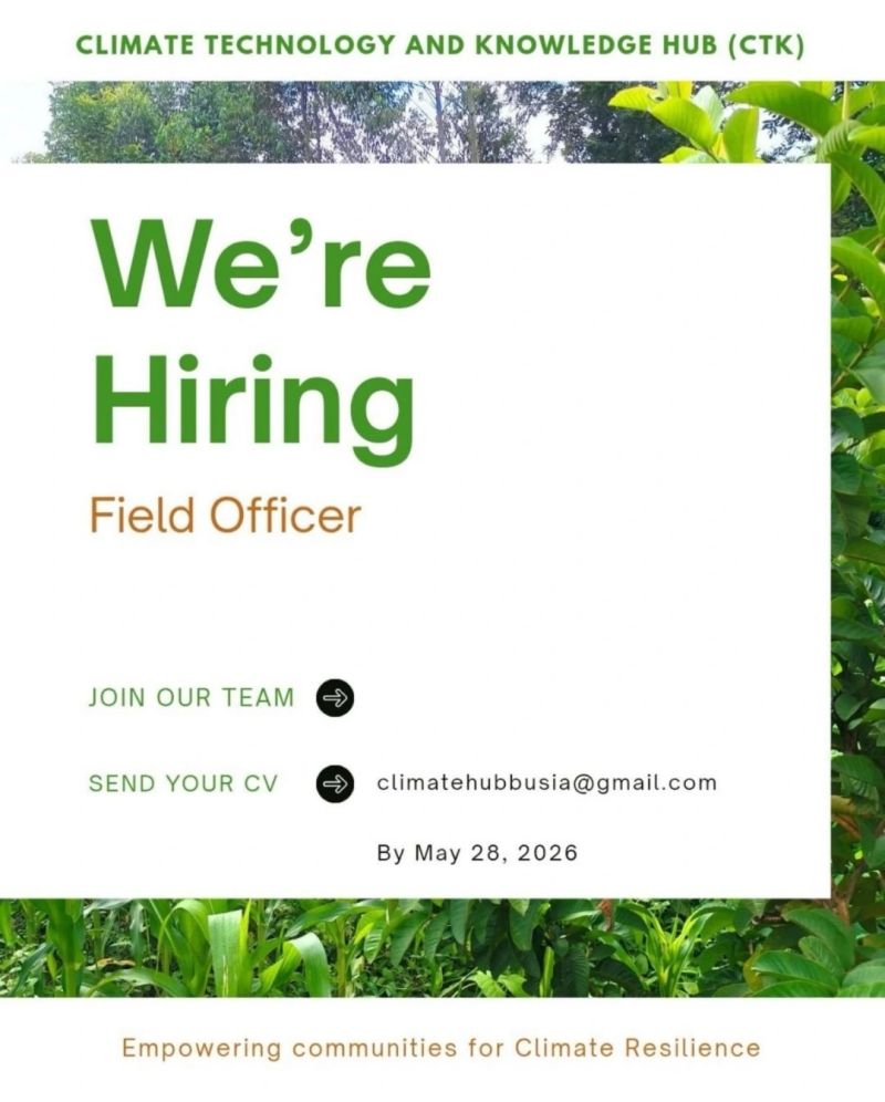 FooderaCo's tweet photo. Field Officer – Regenerative Agriculture (Kenya)

CTK is recruiting a Field Officer to support a regenerative agriculture &amp; climate resilience project.

To apply, send motivation letter, CV &amp; referees to: climatehubbusia@gmail.com
CC: chris.ouma@hotmail.com

Deadline: 28 May 2026 https://t.co/OYGNfOTc6z