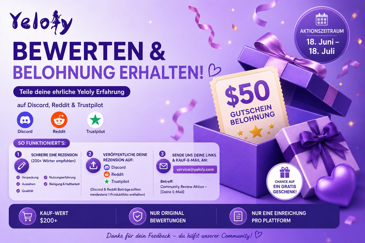 Yeloly_EU's tweet photo. 🎉 Yeloly Bewertungs-Aktion 🎉

Teile deine Yeloly-Erfahrung auf Discord, Reddit oder Trustpilot 😊
🔗 https://t.co/kBgWxtngwc
🎁 50$ Gutschein + Chance auf eine kostenlose MQ-02
�� 18. Juni – 18. Juli

Sende Bewertungslink + Bestell-E-Mail an:
 service@yeloly.com 💜
#Yeloly https://t.co/Qqj5pB7IQ4