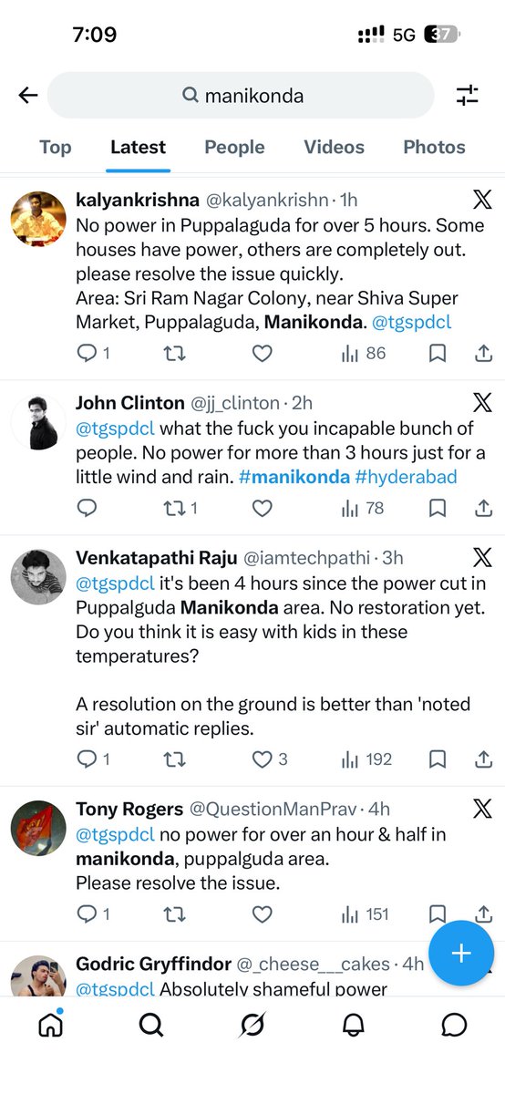SniperAlpha369's tweet photo. Dear @revanth_anumula Sir,

Manikonda is having severe power outages even on normal days. We are vexed with the situation in the manikonda. 

I am attaching the sample grievances here and Kindly address the issue, Sir. 

6 hours and beyond in many parts of manikonda. https://t.co/n123As9zEC