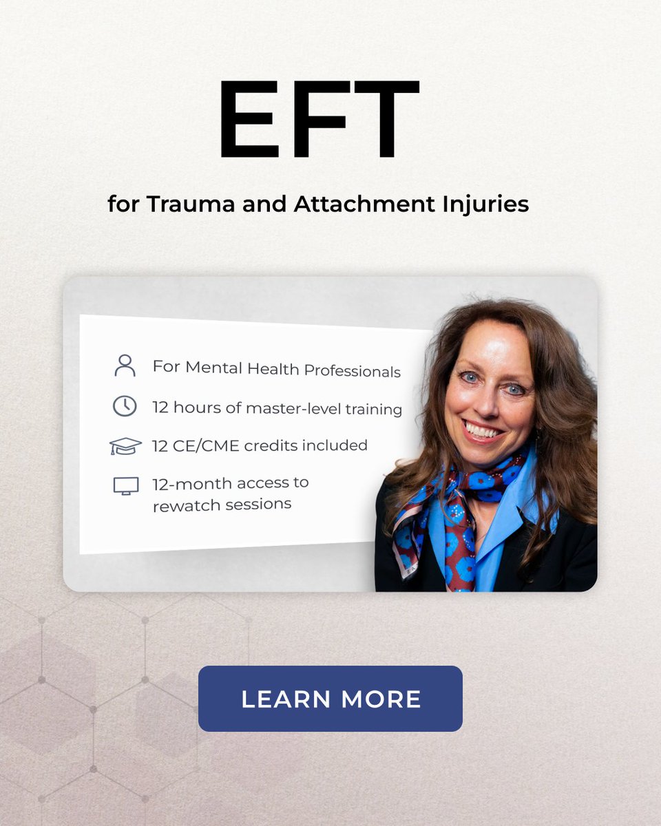 Psychwire's tweet photo. Grounded in the science of attachment theory and the power of emotion, EFT helps clients understand how the protective strategies that once helped them cope have come to fuel their distress.

Learn how EFT can help your clients access deeper emotional experiences and new ways of relating to themselves and others.

What you’ll learn:

◆ Step-by-step guidance through the EFT model
◆ In-depth therapy demonstrations showing EFT in session
◆ 12 CE/CME hours

★  4.4 rating
✔︎  95% would recommend EFT at Psychwire

Enroll Today
https://t.co/WvJra9i65u