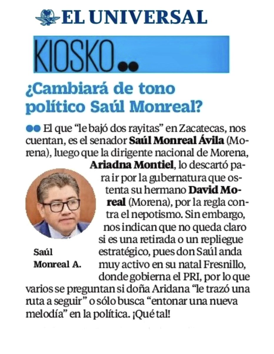 irmisme's tweet photo. 𝐸𝑛 𝑒𝑙 𝐾𝐼𝑂𝑆𝐾𝑂: ¿𝐒𝐚𝐮́𝐥 𝐌𝐨𝐧𝐫𝐞𝐚𝐥 @Saul_MonrealA 𝐞𝐧 𝐫𝐞𝐭𝐢𝐫𝐚𝐝𝐚 𝐨 𝐭𝐫𝐚𝐞 𝐧𝐮𝐞𝐯𝐚 𝐞𝐧𝐜𝐨𝐦𝐢𝐞𝐧𝐝𝐚? https://t.co/cQDllt9Qkp