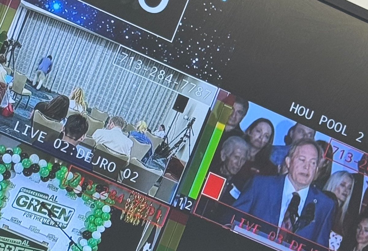 WileyPostKHOU's tweet photo. Quite the juxtaposition.

On the left:
Cornyn’s party is over. Podium is gone. Banners taken down. Not a single sign with his name left.

On the right:
Ken Paxton, the GOP nominee for Cornyn’s Senate Seat delivers his victory speech. #txsen @khou https://t.co/rST0C6cD3o