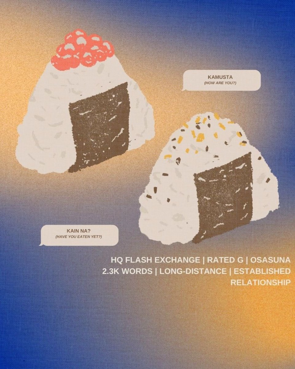__eamus's tweet photo. treat for @/poofymuffler🍙 for @hqflashexchange !! 

#ossn / #osarin | 2.3k words | G

🍙 established relationship
🍙food as a metaphor for love
🍙getting together

a short piece on food and love

https://t.co/CeqUSJYZKs https://t.co/2AGq2C6Gwe
