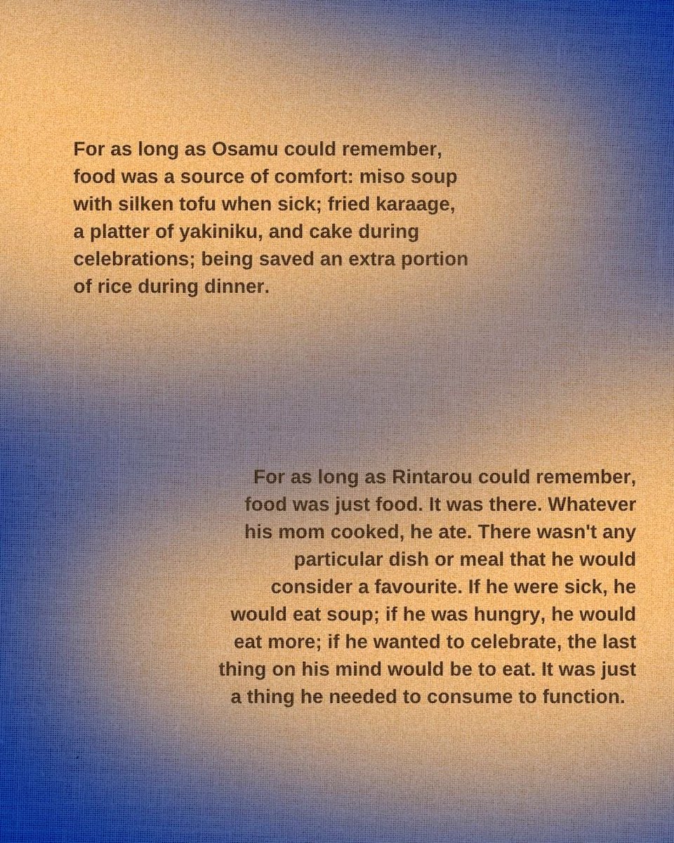 __eamus's tweet photo. treat for @/poofymuffler🍙 for @hqflashexchange !! 

#ossn / #osarin | 2.3k words | G

🍙 established relationship
🍙food as a metaphor for love
🍙getting together

a short piece on food and love

https://t.co/CeqUSJYZKs https://t.co/2AGq2C6Gwe