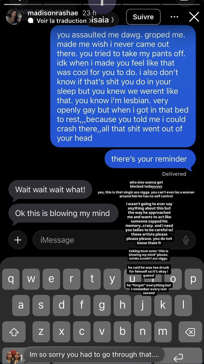 sesearest's tweet photo. The influencer @/madisonrashae has accused singer & upcoming Kehlani tour opener Isaia Huron of sexual assault

@Kehlani I urge you and your team to remove that disgusting and vile individual from the tour. We do not want to give a platform to an abuser !!!!! 

Sending love and support to the victim. What happened was never your fault 🤍.