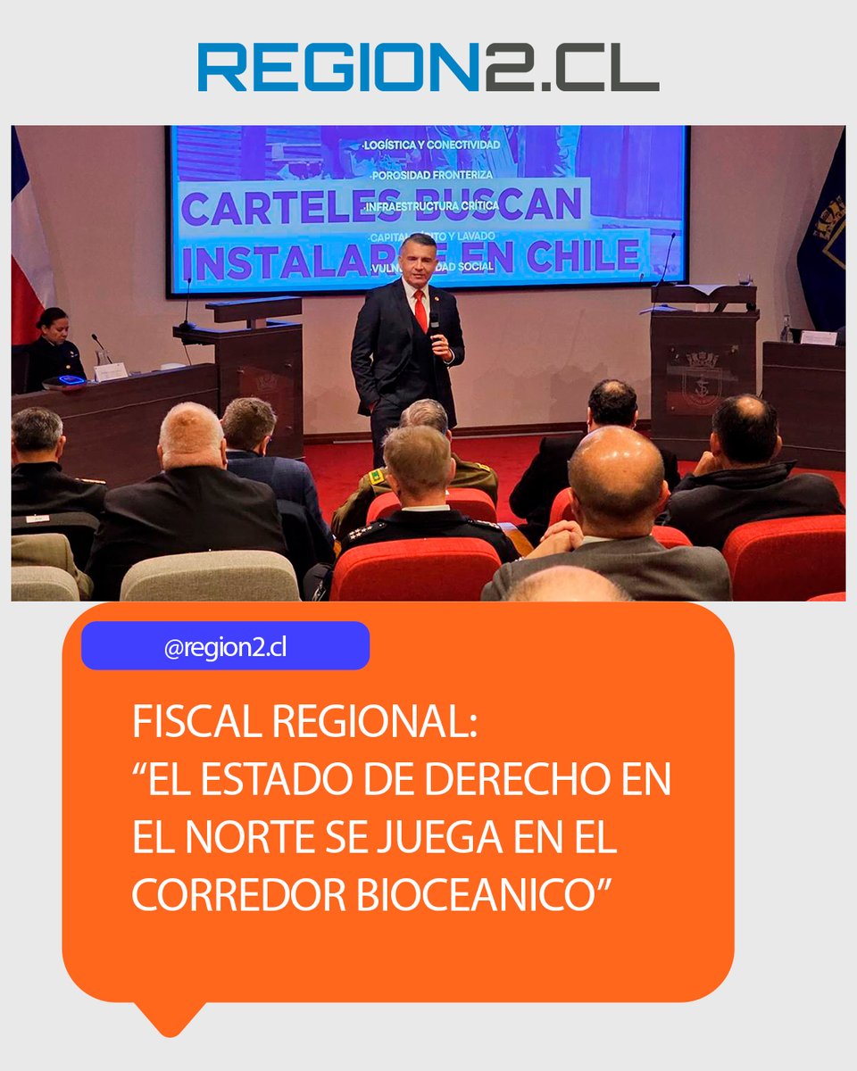 region2cl's tweet photo. Fiscal Regional: “El Estado de Derecho en el Norte se Juega en el Corredor Bioceanico”

➡️https://t.co/fpLRlqbqNx⬅️

#Antofagasta #Calama #Tocopilla #Taltal #Mejillones #Maríaelena #Baquedano #Sierragorda #Sanpedrodeatacama #Chile https://t.co/Etge61GdSD