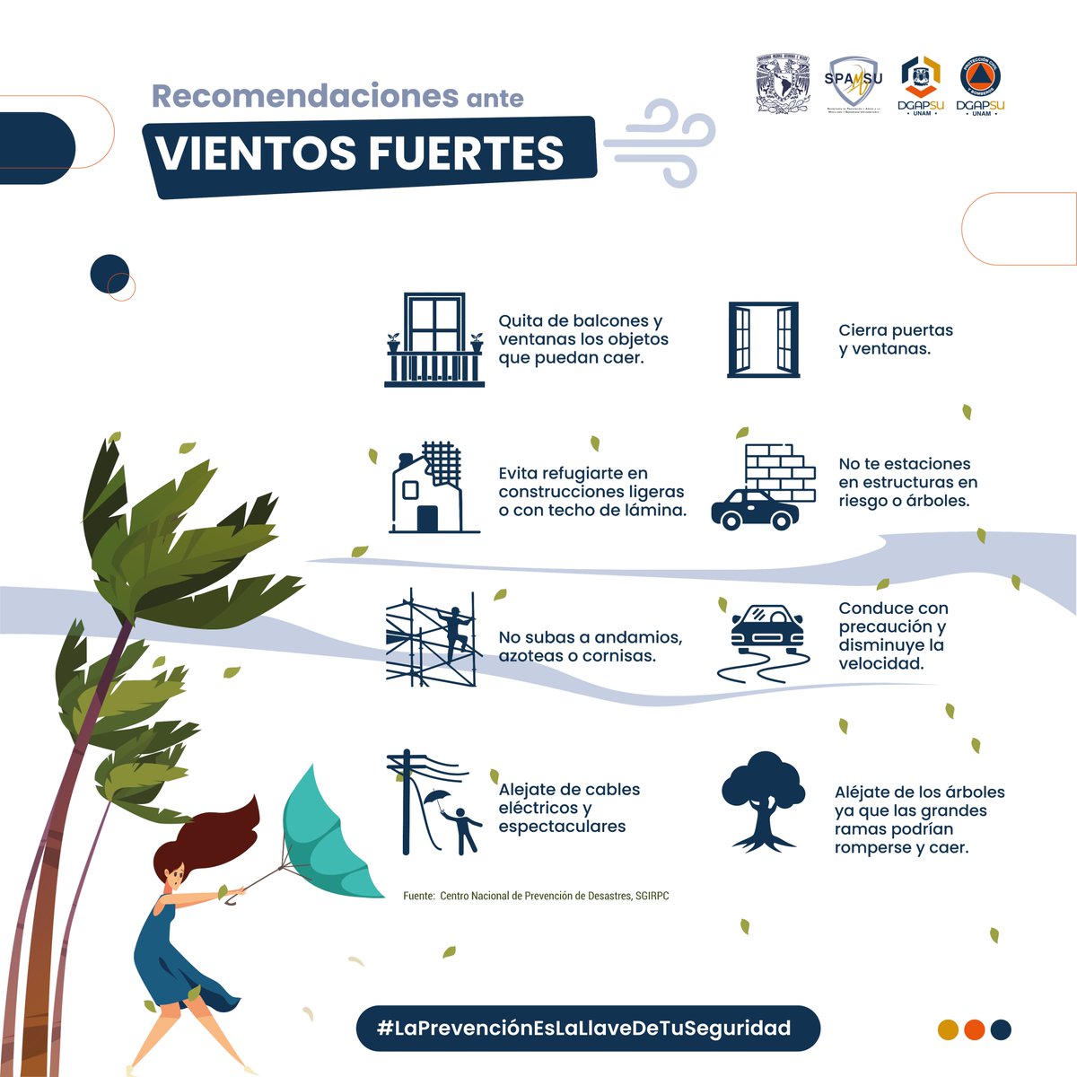PCUNAM's tweet photo. Recuerda que se encuentra activa #AlertaAmarilla por pronóstico de #vientos con rachas fuertes en la demarcaciones de la Ciudad de México. 🍃 
Toma tus precauciones.   

#LaPrevenciónEsLaLlaveDeTuSeguridad https://t.co/vbMQeUVIoX