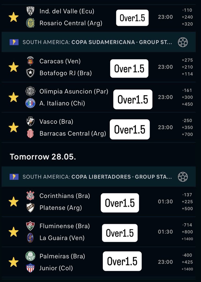 FootySharpBets's tweet photo. Parlay 🍀

For today’s and tomorrow’s games
Copa Libertadores/ Copa Sudamericana⚽️ https://t.co/NLjzkOCWzH