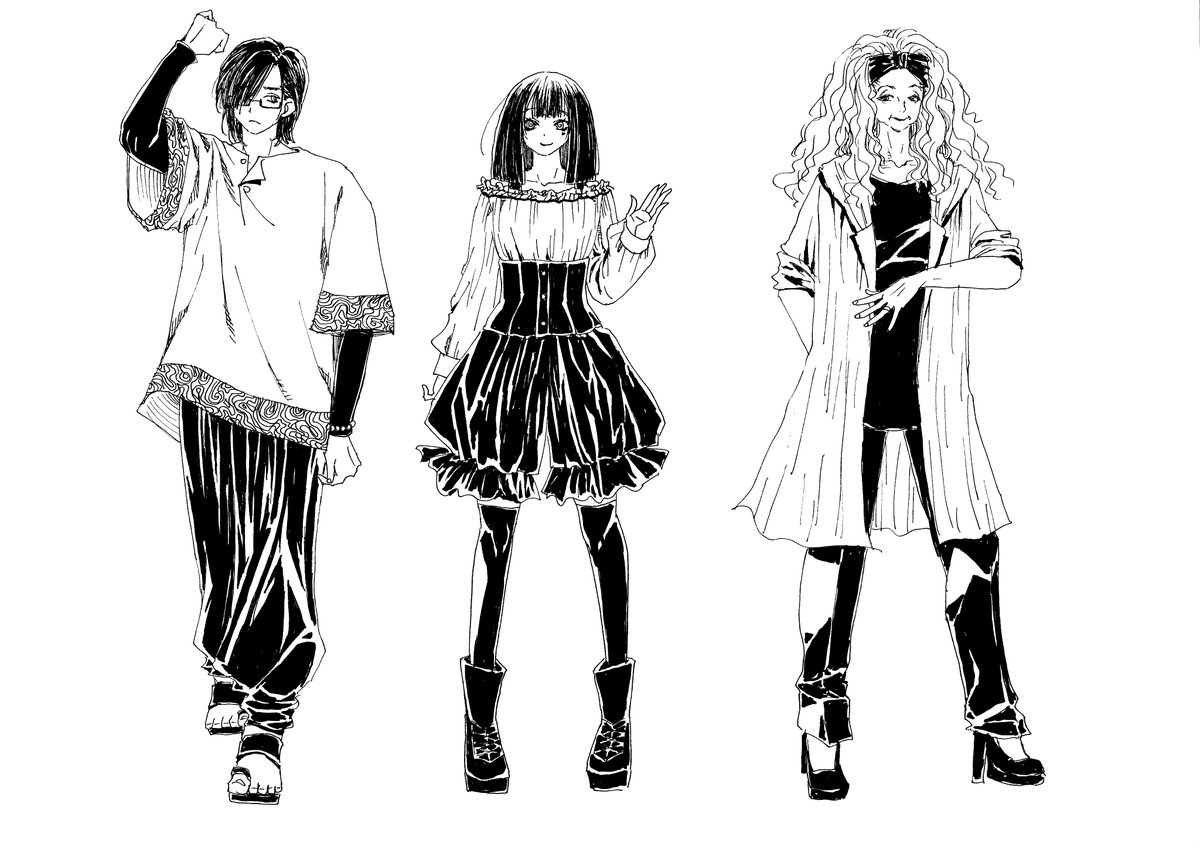 「むいしきわらし」という話の一話目ね。ちなみにペン入れるとこんな感じの人たちです。 