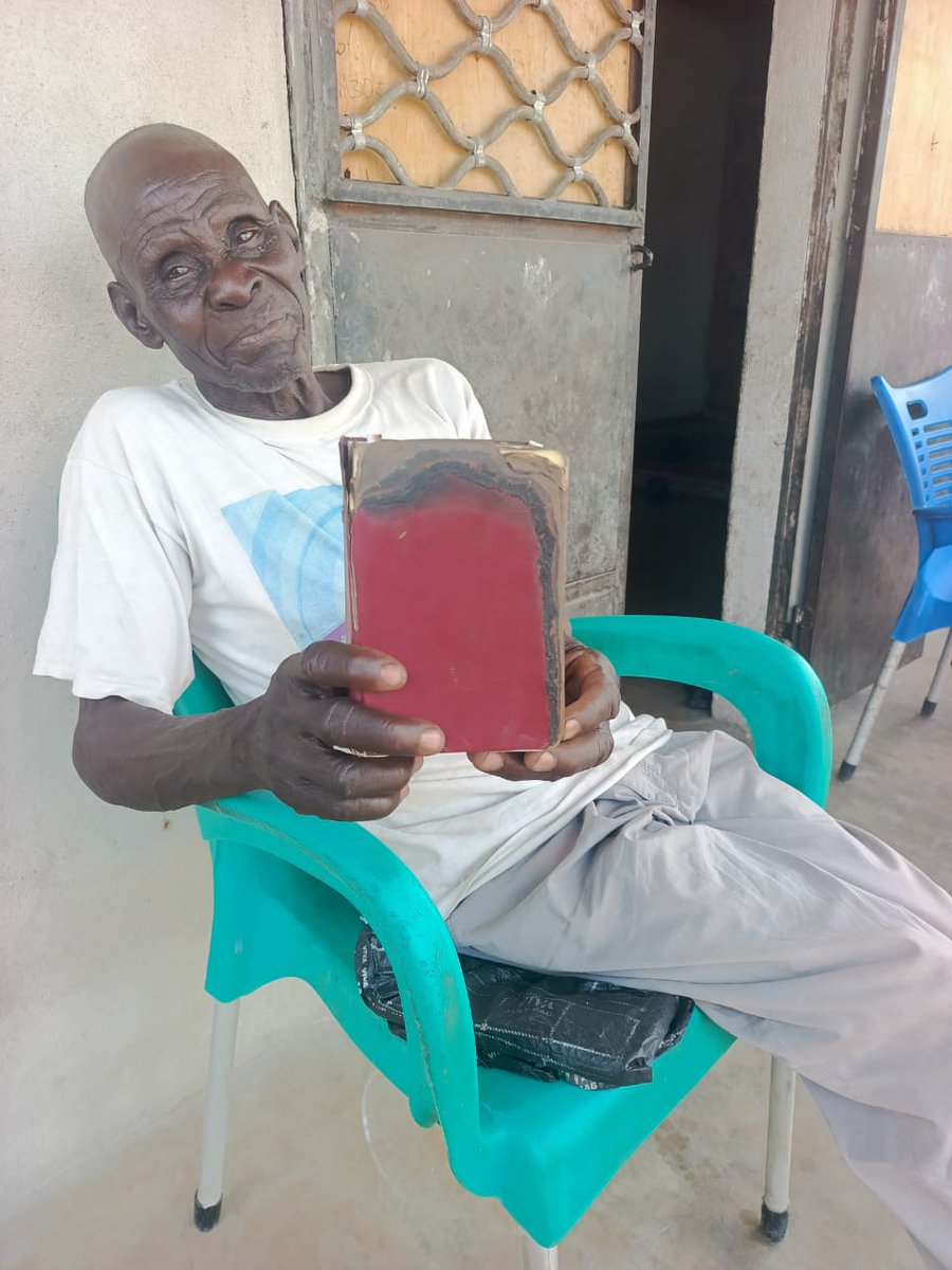 gpview's tweet photo. This Christian man lives in a village in a remote area of Cameroon. Recently, all three of his houses were set on fire by his son who suffers from some severe form of mental illness. He lost everything except this Bible. https://t.co/Wnomg3qk5i