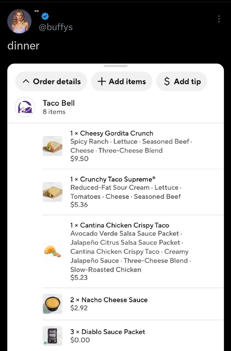 BuffysBase's tweet photo. BREAKING🚨: Buffys spends the last of their Twitter paycheck on Taco Bell https://t.co/nt84eRmscp