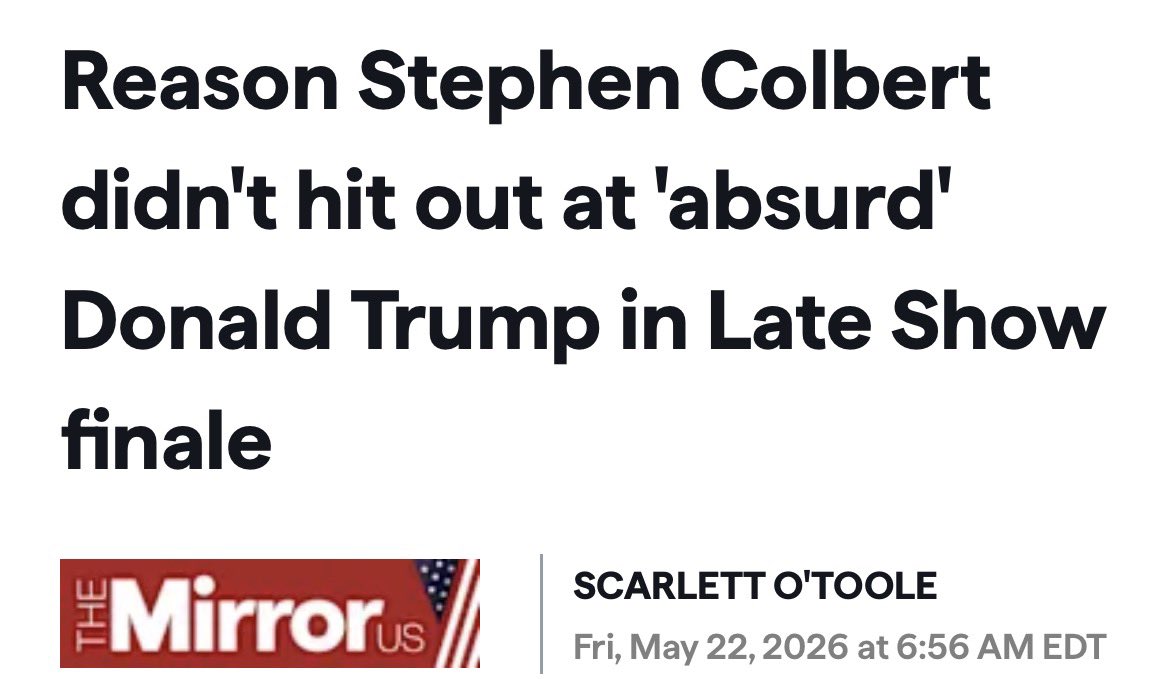 James_C_PR's tweet photo. “A lasting impression Stephen Colbert left the @colbertlateshow was that any Trump joke would be trumped by an even wilder one in real life.”

Shared my thoughts on the  #latenightshow ending &amp; omitting @POTUS via @MirrorUSNews; https://t.co/PPohiISuXS