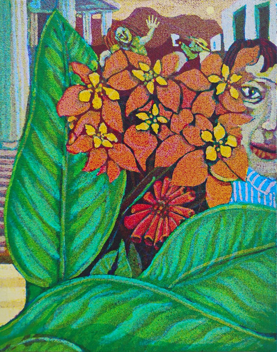zappedpyramid's tweet photo. Stephen Goodfellow "Flowers at Sunset" 2026, 7 x 10" Primary Micropointillism on canvas https://t.co/InEhrQ5uzm