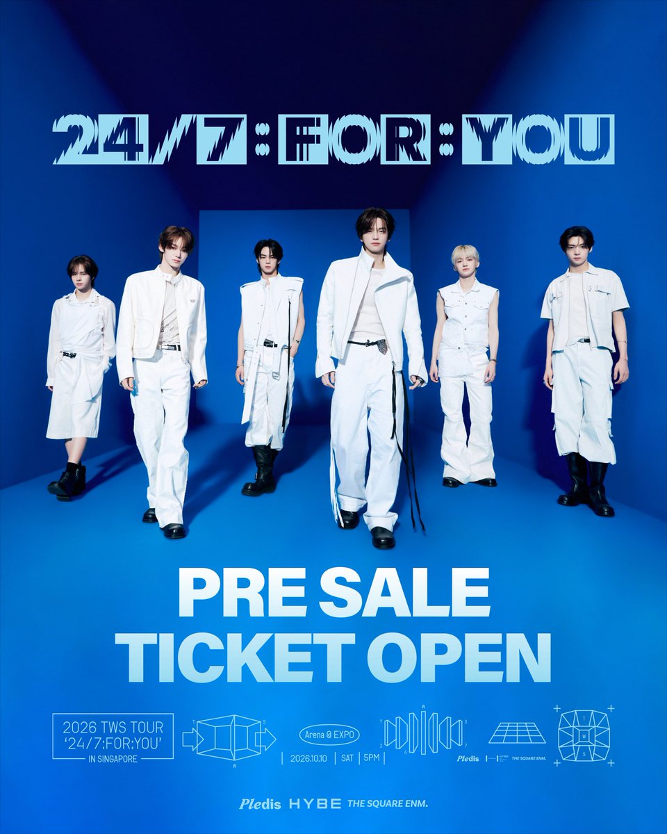 THE_SQUARE_ENM's tweet photo. 𝟐𝟎𝟐𝟔 𝐓𝐖𝐒 𝐓𝐎𝐔𝐑 ‘𝟐𝟒/𝟕:𝐅𝐎𝐑:𝐘𝐎𝐔’ 𝐈𝐍 𝐒𝐈𝐍𝐆𝐀𝐏𝐎𝐑𝐄

𝟒𝟐 𝐌𝐄𝐌𝐁𝐄𝐑𝐒𝐇𝐈𝐏 𝐏𝐑𝐄𝐒𝐀𝐋𝐄 𝐈𝐒 𝐍𝐎𝐖 𝐎𝐏𝐄𝐍

TWS is finally coming to Singapore for their first-ever concert, and the special moment with 42 starts now 

🗓️ 10 Oct 2026 (Sat) 5PM (SGT)
📍 Arena @ EXPO

🎫 𝟒𝟐 𝐌𝐄𝐌𝐁𝐄𝐑𝐒𝐇𝐈𝐏 𝐏𝐑𝐄𝐒𝐀𝐋𝐄
27 May (Wed), 10:00AM ～ 10:00PM SGT

🎫 𝐆𝐄𝐍𝐄𝐑𝐀𝐋 𝐎𝐍𝐒𝐀𝐋𝐄
28 May (Thu), 12:00PM SGT

🎟 Tickets via SISTIC
https://t.co/Gq86XVI5Zt

Don’t miss your chance to make unforgettable 24/7 memories with TWS ✨

@TWS_PLEDIS 
#TWS #투어스 #247WithUs
#247FORYOU_IN_SINGAPORE
#THESQUAREENM