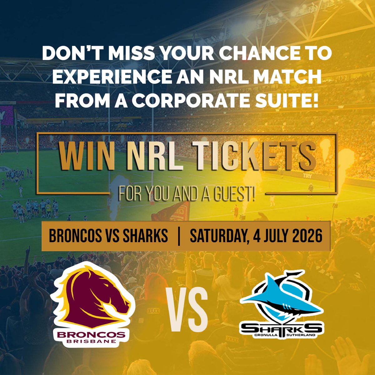 AgForceQLD's tweet photo. 🏉 Ready for a night in the Toyota corporate suite?

We’re giving AgForce members the chance to WIN:
🎟️ 2x corporate suite tickets (you + a guest)
🏨 1 night accommodation (twin share)
📍 Broncos vs Sharks | 4 July

Submit your entry by 19 June 👉 https://t.co/PrasxJyPGC https://t.co/1K9qwpkjyB