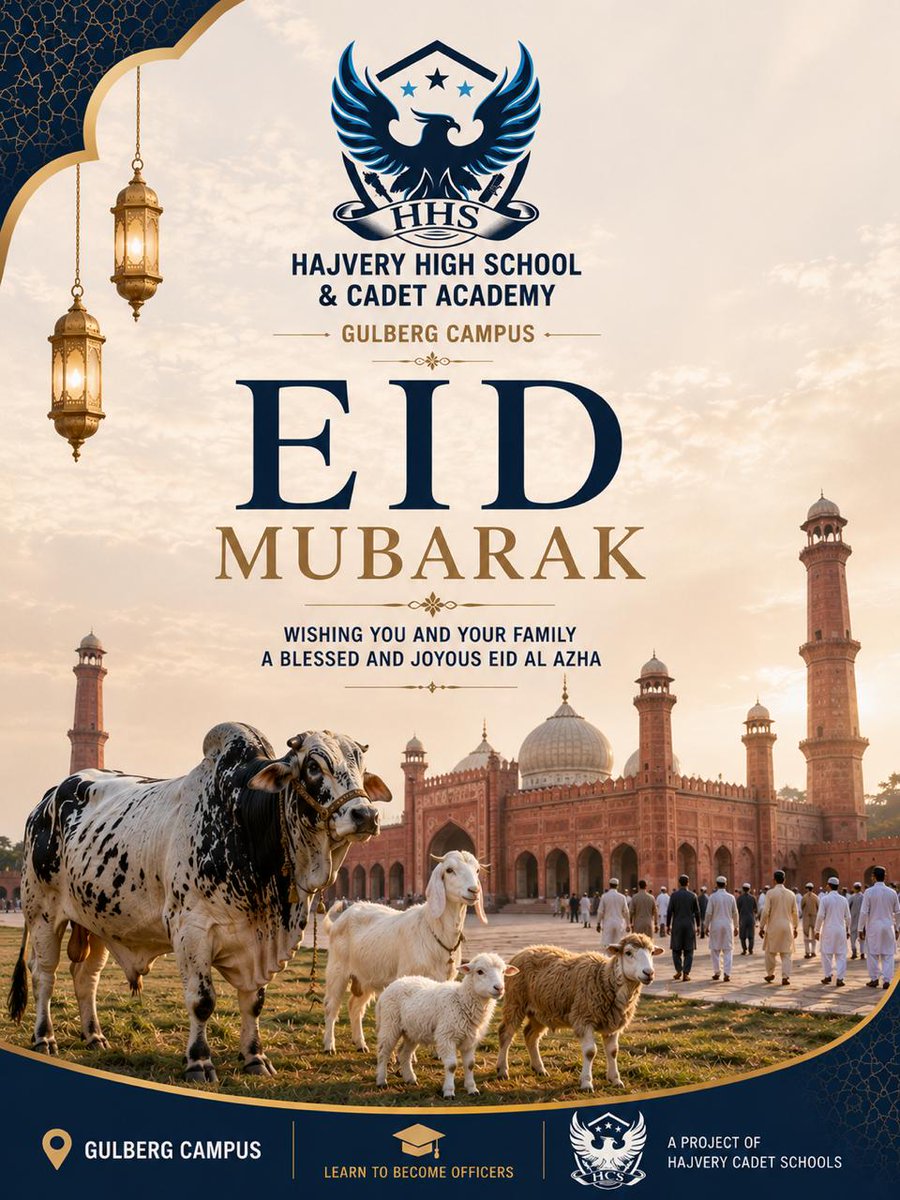 hajveryschool's tweet photo. Eid Al Azha Mubarak 🌙✨

Wishing you and your family a blessed Eid filled with happiness, peace, and countless blessings.

Hajvery High School &amp; Cadet Academy – Gulberg Campus
A Project of Hajvery Cadet Schools
Learn To Become Officers https://t.co/pf5kZZW7Oo