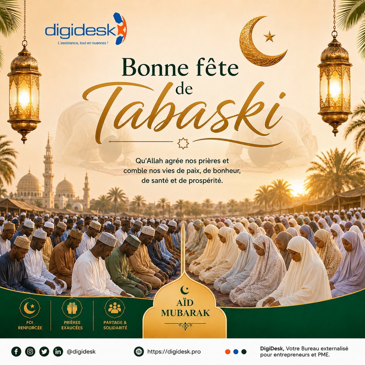 Digidesk_cbnt's tweet photo. En cette fête de Tabaski, toute l’équipe de Digidesk vous adresse ses vœux les plus sincères de paix, de joie et de prospérité. https://t.co/SmRkRc5lHm