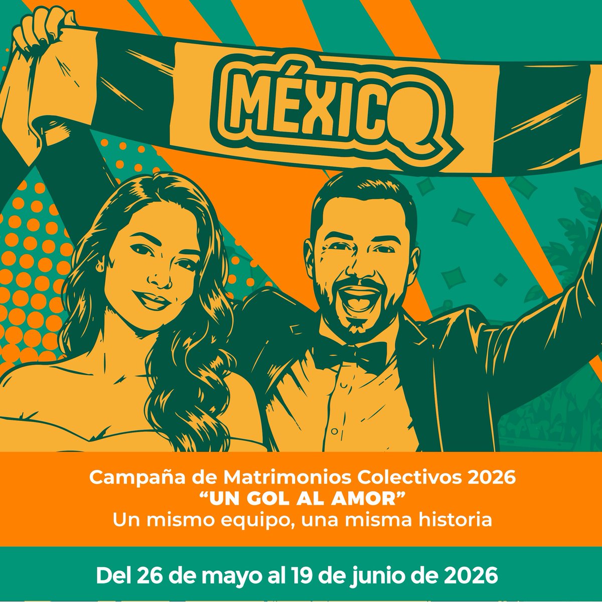qromunicipio's tweet photo. 💍 Si están listos para dar el siguiente paso, sean parte de la campaña de Matrimonios Colectivos 2026 “UN GOL AL AMOR”.

Del 26 de mayo al 19 de junio podrán entregar su documentación, sin cita previa, en cualquiera de las 8 oficialías del Registro Civil.

La ceremonia se llevará a cabo el 28 de junio a las 10:30 a.m. en la explanada del Estadio Corregidora y tendrá un costo de $264 pesos.

¡El silbatazo inicial de su nueva historia está por comenzar! ⚽❤️
