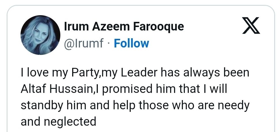 samiuddinshah's tweet photo. آج بھی واحد لیڈر الطاف حسین ہیں،
ارم عظیم فاروقی، سابق رکن اسمبلی https://t.co/HomE2T6lkp