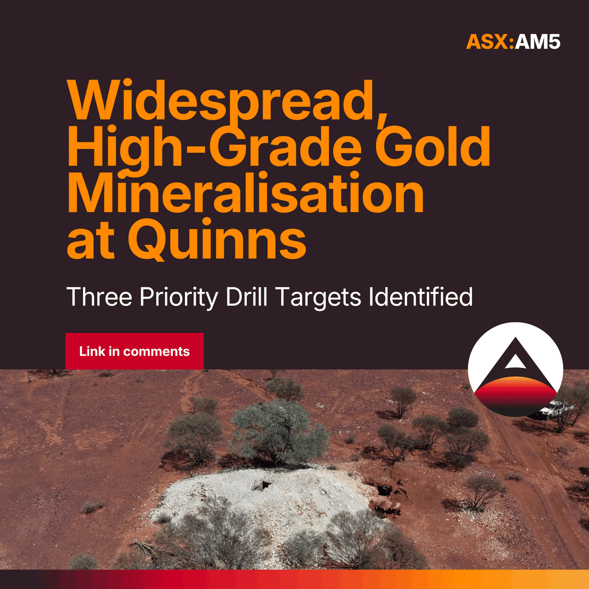 AntaresMetals's tweet photo. Widespread high-grade mineralisation has been confirmed at Quinns #gold project, with three priority targets identified.

Standout rock chip results include:
* 41.7 g/t Au at Finlay Prospect (QURK048)
* 15.93 g/t Au at Fennell (QURK033)
* 3.39 g/t Au at Favourite (QURK020)

Maiden drill planning is being fast-tracked across all three targets.

Read the full announcement here: https://t.co/D5xvG7mRCT

$AM5 #ASXnews #copper #exploration